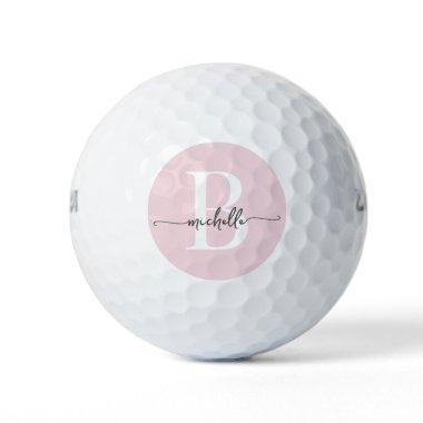Elegant Blush Pink Modern Script Monogram Name Golf Balls