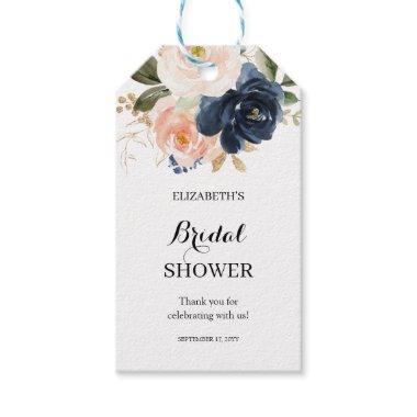 Elegant Blush Pink Navy Blue Floral Bridal Shower Gift Tags