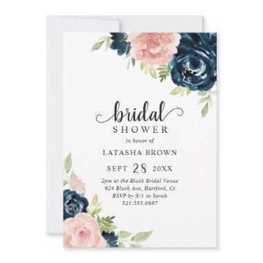 Elegant Blush Pink Navy Blue Floral