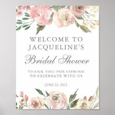 Elegant Blush Pink Peony Floral Bridal Shower Poster