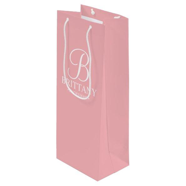 Elegant Blush Pink Personalized Bridesmaid Wine Gift Bag
