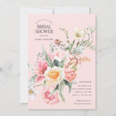 Elegant blush pink pretty bloom floral garden Invitations