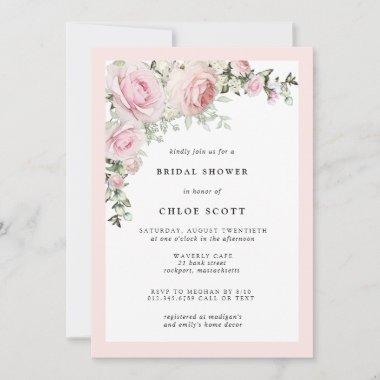 Elegant Blush Pink Rose Floral Baby Shower Invitations