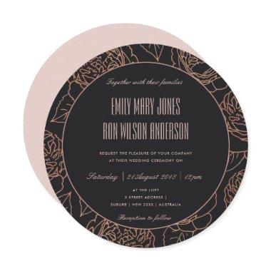 ELEGANT BLUSH PINK ROSE GOLD BLACK FLORAL WEDDING Invitations