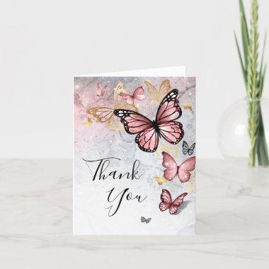 Elegant Blush Pink Rose Gold Butterfly Folded Thank You Invitations