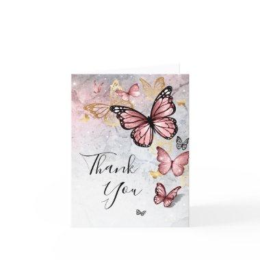 Elegant Blush Pink Rose Gold Butterfly Folded Thank You Invitations