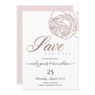 ELEGANT BLUSH PINK ROSE GOLD FLORAL SAVE THE DATE