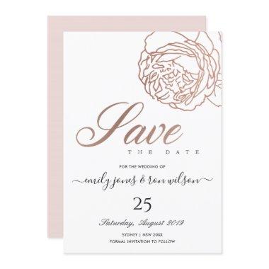 ELEGANT BLUSH PINK ROSE GOLD FLORAL SAVE THE DATE Invitations