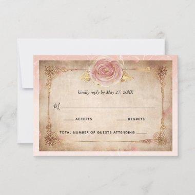 Elegant Blush Pink Rose Gold Rustic Wedding RSVP Card