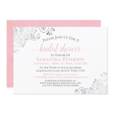 Elegant Blush Pink Silver Lace White