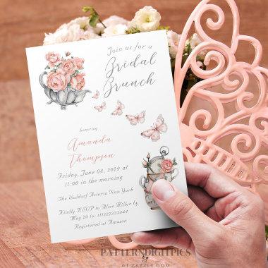 Elegant Blush Pink Tea Brunch Floral Bridal Shower Invitations