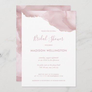 Elegant Blush Pink Watercolor Ink Bridal Shower Invitations