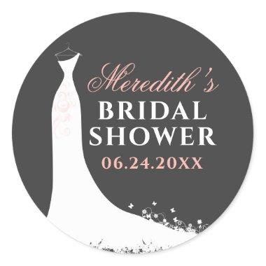 Elegant Blush Pink Wedding Gown Bridal Shower Classic Round Sticker
