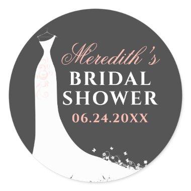 Elegant Blush Pink Wedding Gown Bridal Shower Classic Round Sticker