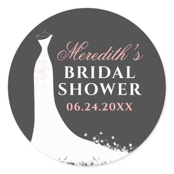 Elegant Blush Pink Wedding Gown Bridal Shower Classic Round Sticker