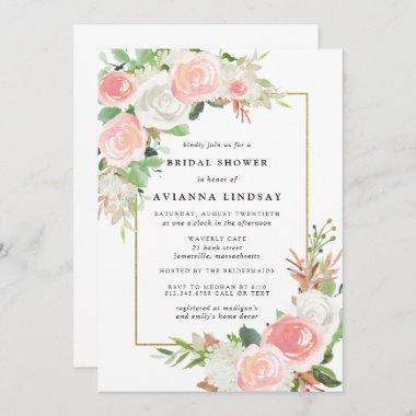 Elegant Blush Pink White Floral Bridal Show Invitations