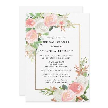 Elegant Blush Pink White Floral Bridal Show Invitations