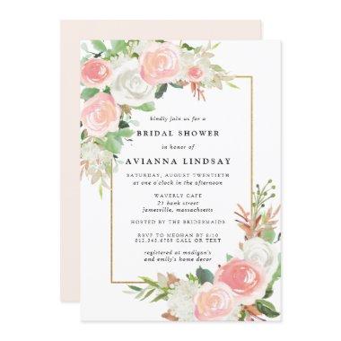 Elegant Blush Pink White Floral Bridal Shower Invitations