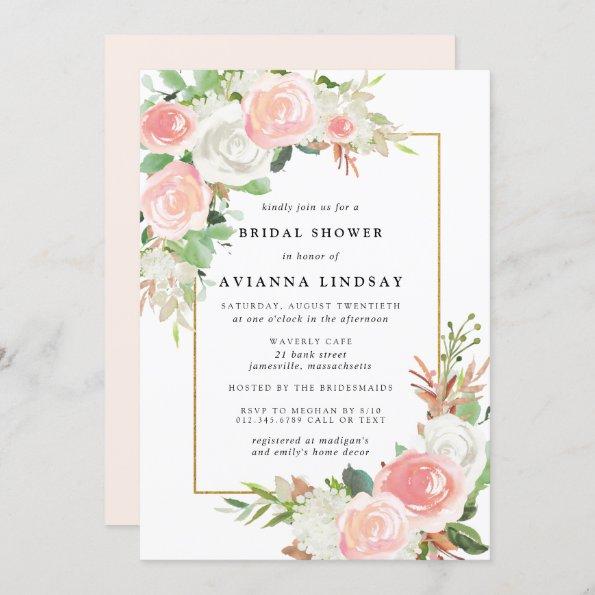Elegant Blush Pink White Floral Bridal Shower Invitations
