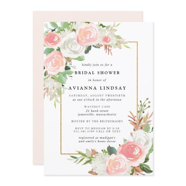 Elegant Blush Pink White Floral Bridal Shower Invitations