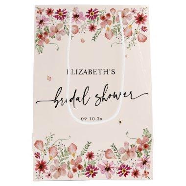 Elegant Blush Pink Wildflower Bridal Shower Favors Medium Gift Bag