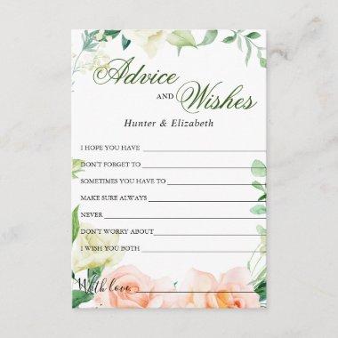 Elegant Blush Rose Greenery Wedding Well Wishes Advice Card