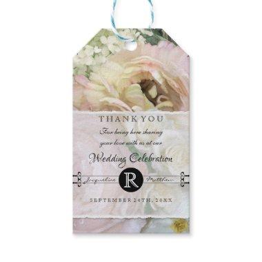Elegant Blush Rose Peony Bouquet Garden Floral Art Gift Tags
