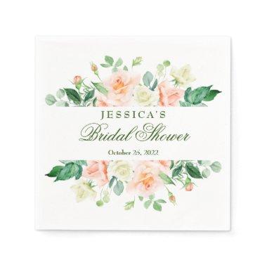 Elegant Blush Roses Greenery Bridal Shower Paper Napkins