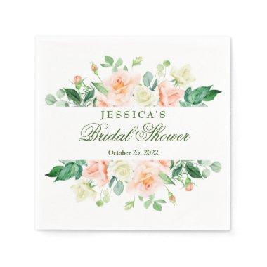 Elegant Blush Roses Greenery  Paper Napkins