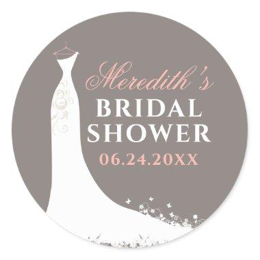 Elegant Blush Warm Gray Wedding Gown Bridal Show Classic Round Sticker
