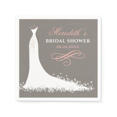 Elegant Blush Warm Gray Wedding Gown Bridal Shower Paper Napkins