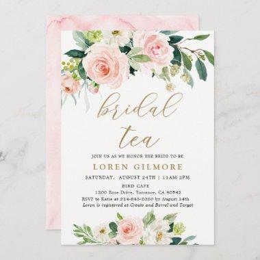 Elegant Blush Watercolor Bridal Tea Party Invitations