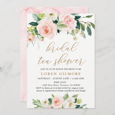 Elegant Blush Watercolor Bridal Tea Shower Invitations