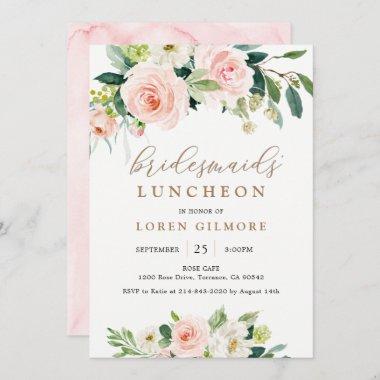 Elegant Blush Watercolor Bridesmaids' Luncheon Inv Invitations