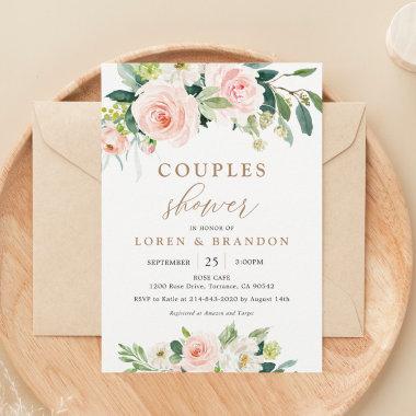 Elegant Blush Watercolor Couples Shower Invitations