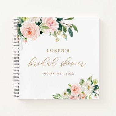 Elegant Blush Watercolor Floral Bridal Shower Gues Notebook
