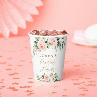 Elegant Blush Watercolor Floral Bridal Shower Paper Cups