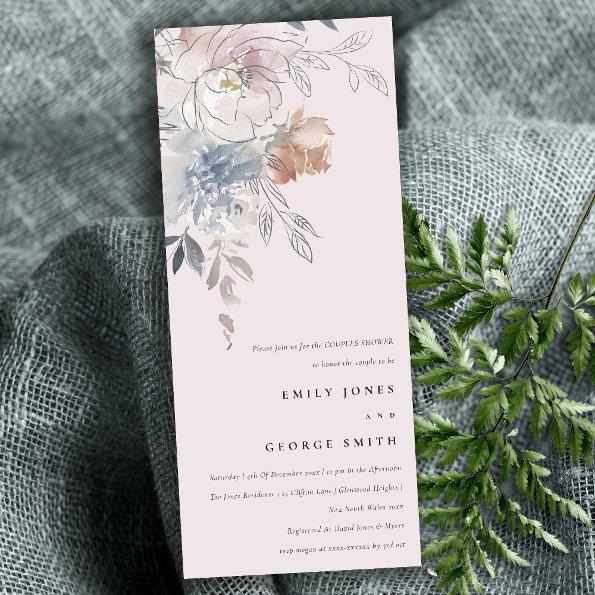 Elegant Blush Watercolor Floral Couples Shower Invitations