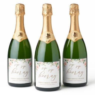 Elegant Blush Watercolor Floral Sip Sip Hooray Sparkling Wine Label