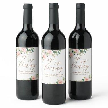 Elegant Blush Watercolor Floral Sip Sip Hooray Wine Label