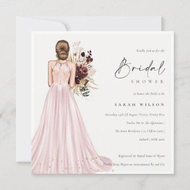 Elegant Blush Wedding Gown Bridal Shower Invite