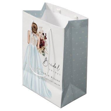 Elegant Boho Aqua Blue Wedding Gown Bridal Shower Medium Gift Bag