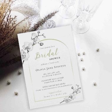 Elegant Boho Arch BW Gold Orchids Bridal Shower Invitations