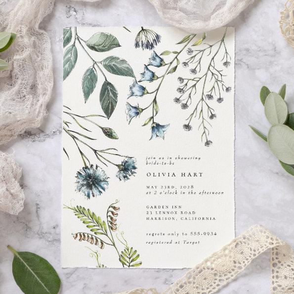 Elegant Boho Blue Green Wildflower Bridal Shower Invitations