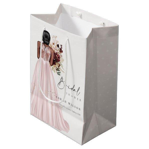 Elegant Boho Blush Wedding Gown Bridal Shower Medium Gift Bag