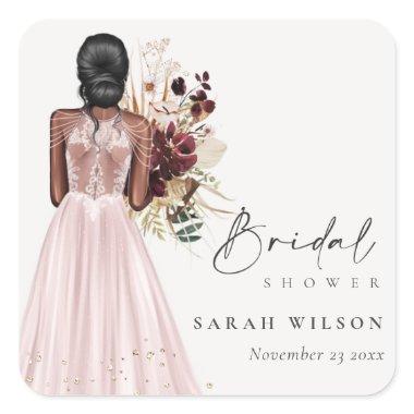 Elegant Boho Blush Wedding Gown  Square Sticker