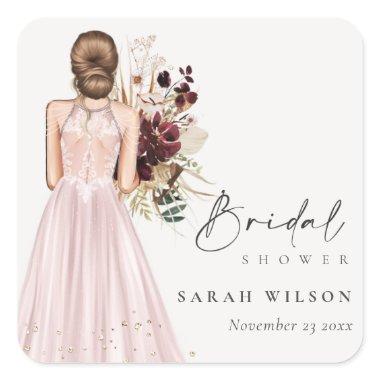 Elegant Boho Blush Wedding Gown  Square Sticker