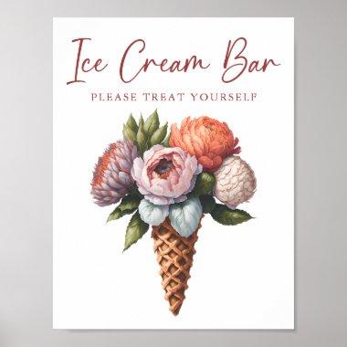 Elegant Boho Bridal Shower Ice Cream Bar Poster