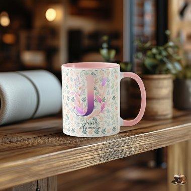 Elegant Boho Chic Floral Monogram Mug - J