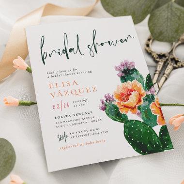 Elegant Boho Desert Cactus & Flowers Bridal Shower Invitations